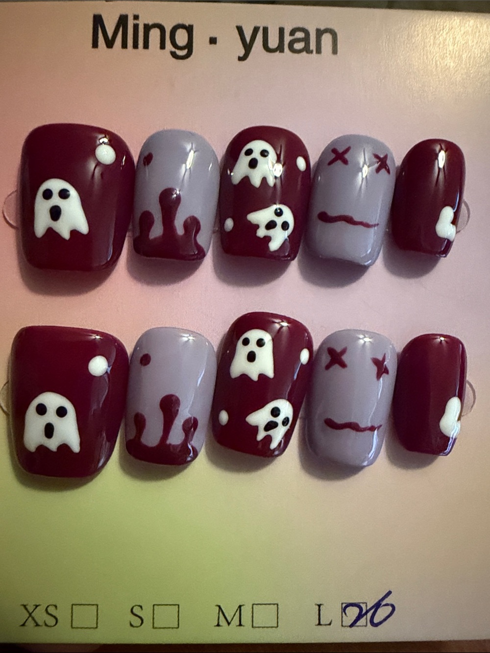 Purple and Lavender Ghost Print handmade acrylic press on Nails
